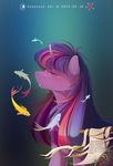  antiander blue_hair blush equine eyes_closed female feral fish friendship_is_magic hair hi_res horn horse koi long_hair mammal marine multi-colored_hair my_little_pony pink_hair poetry pony purple_hair purple_skin smile solo standing twilight_sparkle_(mlp) unicorn 