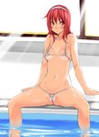  :o areola_slip areolae arm_support bad_id bad_pixiv_id bikini blush breasts cameltoe hairband indoors kamia_(not_found) kasuga_aya light_rays looking_at_viewer micro_bikini navel o-ring o-ring_bottom o-ring_top original partially_visible_vulva pool poolside red_eyes red_hair refraction shiny shiny_skin sitting soaking_feet solo spread_legs sunbeam sunlight swimsuit wedgie wet 