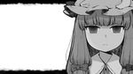  crescent greyscale hat highres long_hair looking_at_viewer monochrome patchouli_knowledge solo touhou ume_(noraneko) 