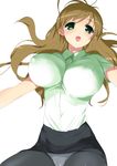  amatsuka_miharu baby_princess breasts brown_hair covered_nipples crotch_seam earrings green_eyes impossible_clothes impossible_shirt jewelry kusaka_souji large_breasts long_hair panties panties_under_pantyhose pantyhose puffy_nipples shirt simple_background solo underwear white_background white_panties 