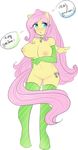  anthro anthrofied big_breasts blush breasts cutie_mark english_text equine female fluttershy_(mlp) friendship_is_magic fur gijinka gijinkafied green_eyes hair horse huge_breasts mammal my_little_pony nipples pegasus pink_hair plain_background pony tehbuttercookie text white_background wings yellow_fur 