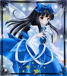  :o black_hair bow capelet dress fairy_wings hair_bow hand_on_own_chest juliet_sleeves long_hair long_sleeves looking_at_viewer marker_(medium) night night_sky puffy_sleeves sky solo star star_sapphire tegaki_no_yuu touhou traditional_media wide_sleeves wings yellow_eyes 