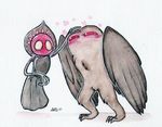  alien ambiguous_gender avian awesomecuza blush cryptid cryptozoology cute dress flatwoods_monster hovering monster mothman not_furry petting red_eyes wings 