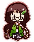  :3 checkered chibi futatsuiwa_mamizou futatsuiwa_mamizou_(human) glasses hands_in_opposite_sleeves haori highres japanese_clothes kimono leaf nekokoro scarf touhou 