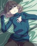  bad_id bad_pixiv_id brown_hair heterochromia idolmaster idolmaster_cinderella_girls lying mole mole_under_eye solo takagaki_kaede thesale turtleneck 