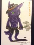  axe badge canine cestus chibi cowboy fur gloves hat male mammal purple purple_fur seko sekotta unknown_artist weapon wolf 