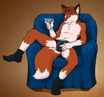  beverage briefs bulge canine fox looking_at_viewer male mammal sean_o&#039;hare sean_o'hare socks solo spread_legs spreading topless underwear 