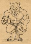  canine clothing looking_at_viewer male mammal muscles sean_o&#039;hare sean_o'hare shorts solo topless torn_clothing were werewolf 