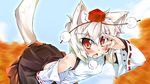  animal_ears ass bare_shoulders bent_over blush bridal_gauntlets detached_sleeves fang hat inubashiri_momiji leaning_forward looking_at_viewer narumiya open_mouth pose red_eyes short_hair silver_hair solo tail tokin_hat touhou wolf_ears wolf_tail 