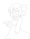  absurdres closed_eyes flat_chest greyscale highres lineart monochrome oka_(bananashoe) open_mouth rumia short_hair smile solo touhou 