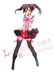  bad_id bad_pixiv_id banned_artist black_hair black_legwear bokura_wa_ima_no_naka_de boots bow character_name collar copyright_name covering covering_crotch fingerless_gloves frills garters gloves hair_bow harano heart_cutout highres long_hair love_live! love_live!_school_idol_project open_mouth plaid plaid_skirt red_eyes ribbon skirt solo standing thighhighs twintails yazawa_nico zettai_ryouiki 