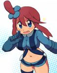  1girl blue_eyes breasts fuuro_(pokemon) gym_leader large_breasts nintendo plump pokemon red_hair tsutsuji 