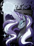  april_fools cat_eyes english_text equine eyeshadow female friendship_is_magic glancojusticar glowing grey_eyes hair horn looking_at_viewer magic makeup mammal my_little_pony nightmare_rarity_(mlp) purple_hair slit_pupils solo sparkles text two_tone_hair unicorn white_hair 