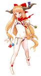  alternate_costume bad_id bad_pixiv_id banned_artist bikini blush bow brown_eyes chain flat_chest hair_bow hair_ribbon horns ibuki_suika long_hair micro_bikini nagasawa_shin navel orange_hair ribbon simple_background smile solo swimsuit touhou white_background 