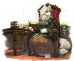  barefoot blue_eyes book braid canine carpet chair chest_tuft clothed clothing desk dress eyewear fancy female fox fur inside ivy kishibe library mammal plants reading solo study sweater tuft white_fur window 