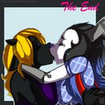  anthro blonde_hair breast_squish breasts clothing comic couple dragon eyes_closed female hair horn kissing lesbian love multi-colored_hair psykrow_darcy sonne syl_(psykrow) 