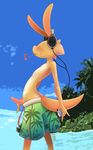  b-ern beach buddy erection ern headphones lagomorph male mammal outside penis rabbit seaside solo standing swimsuit 