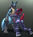  animal_genitalia anthro anthrofied anus balls blush breasts butt canine_penis chest_spike claws digitigrade erection eyes_closed female hindpaw knot lucario male mykiio nintendo nude paws penis plain_background pok&#233;mon pok&#233;morph pok&eacute;mon pussy red_eyes side_boob soles toes video_games weavile 