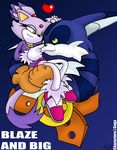  big_the_cat blaze_the_cat carrying cat eye_contact feline female love male mammal raygirl sega size_difference smile sonic_(series) straight violet_background yellow_eyes 