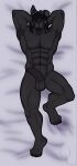 abs abstract_background absurd_res anthro balls black_body black_fur black_hair black_nose black_pawpads black_paws body_pillow canid canine canis dakimakura_design dakimakura_pillow dakimakura_pose facial_piercing flaccid floppy_ears foreskin fur genitals hair hair_over_eye hi_res himbo humanoid_genitalia humanoid_penis lying male mammal muscular nose_piercing nose_ring on_front one_eye_obstructed pawpads paws penis piercing pillow rag_(undead_l10n) ring_piercing smile solo tailless teeth teeth_showing undead_l10n unretracted_foreskin were werecanid werecanine werewolf wolf