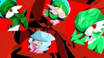  +_+ 1boy 3girls black_sclera blue_hair blue_headwear bob_cut breaking closed_mouth collarbone collared_dress colored_eyelashes colored_sclera colored_skin commentary_request dress flat_chest gallade gardevoir green_hair green_skin hair_over_one_eye hand_up happy hat hatterene iron_valiant kanimiso_na_double messy_hair mohawk multicolored_hair multicolored_skin multiple_girls one_eye_closed one_eye_covered persona persona_5 pink_hair pokemon pokemon_(creature) red_background red_hair short_hair smile split_mouth tongue tongue_out twintails two-tone_hair two-tone_skin upper_body v-shaped_eyebrows white_eyes white_skin witch_hat 