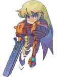  bad_id bad_pixiv_id blame! blonde_hair blue_eyes graviton_beam_emitter lowres metata metroid parody power_armor samus_aran sanakan solo varia_suit 