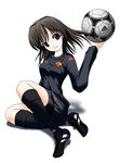  adidas as_roma ball black_eyes black_hair kappa_(clothes) kneehighs non-web_source short_hair soccer soccer_ball soccer_uniform socks solo sportswear tango_(soccer_ball) 