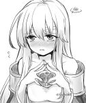  1girl bare_shoulders blush breasts circlet dress fire_emblem fire_emblem:_genealogy_of_the_holy_war julia_(fire_emblem) long_hair monochrome nervous open_mouth own_hands_together simple_background solo spoken_expression yukia_(firstaid0) 