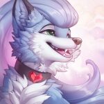 &lt;3 2023 alolan_form alolan_ninetales aurorasnowtales canid canine collar female feral fur green_eyes grey_body grey_fur grey_hair hair hioshiru mammal nintendo pokemon pokemon_(species) portrait regional_form_(pokemon) solo white_body white_fur