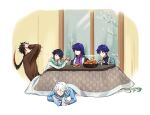  3boys 3girls ahoge alternate_costume black_hair blue_hair book braid brown_hair casual commentary_request contemporary day faceless faceless_female faceless_male food fruit furina_(genshin_impact) genshin_impact green_hair hands_on_own_face highres holding holding_book hood hood_down hoodie indoors kotatsu leaning_back leaning_forward long_hair long_sleeves looking_at_another low_ponytail lying mandarin_orange multicolored_hair multiple_boys multiple_girls nahida_(genshin_impact) nervous_sweating on_stomach open_book orange_(fruit) purple_hair raiden_shogun reading scaramouche_(genshin_impact) short_hair sitting snow sweat sweater table twin_braids two-tone_hair under_kotatsu under_table venti_(genshin_impact) very_long_hair wanderer_(genshin_impact) white_hair winter yuka_(pixiv38407039) zhongli_(genshin_impact) 