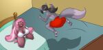  2017 4_toes 5_fingers anthro bed bedroom big_breasts black_hair boxers_(clothing) bra breasts brown_body brown_fur butt clothed clothing duo eevee feet female fingers fur furniture generation_1_pokemon generation_4_pokemon grey_body grey_fur hair hindpaw humanoid_hands lopunny male male/female mastergodai nintendo panties paws pink_hair pokemon pokemon_(species) pokemorph pounce shaze shiny_pokemon survival_of_the_fittest tiffany_harkick toes topless topless_anthro topless_male underwear upstairstudios 