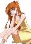  1girl blue_eyes breasts brown_hair choker cleavage dress interface_headset long_hair looking_at_viewer medium_breasts neon_genesis_evangelion souryuu_asuka_langley sundress unihotate0329 