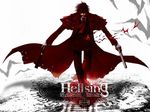  1600x1200 1boy alucard alucard_(hellsing) anime bat black_hair blood blood_on_face bloody_clothes boots coat dual_wielding formal gloves grin gun handgun hellsing highres insignia necktie overcoat pistol red_coat smile solo suit sunglasses torn_clothes vampire wallpaper weapon white_gloves 