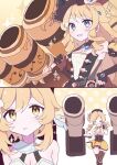  2girls beret blonde_hair blue_eyes canons character_request closed_eyes copyright_request cup drill_hair hat highres magical_girl mahou_shoujo_madoka_magica mahou_shoujo_madoka_magica_(anime) multiple_girls tablesando_gnsn teacup tomoe_mami 
