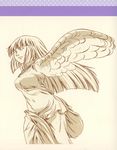  angel brown character_single hidamari_sketch highres long_hair monochrome non-web_source official_art scan sculpture sketch solo wings yoshinoya 