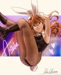  1girl blue_eyes boots breasts brown_hair dan_da_dan86 earrings highres jewelry long_hair looking_at_viewer medium_breasts neon_genesis_evangelion pantyhose playboy_bunny souryuu_asuka_langley 