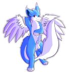 absurd_res aero_(dragon) angel_dragon anthro balls biped body_pillow canid canine dakimakura_design dragon feathered_wings feathers fluffy fur genitals hi_res knot male mammal noodletheartist paws penis pillow scarf simple_background solo tail wings