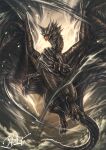  absurdres blue_eyes claws dragon flying highres horns kushala_daora monster monster_hunter_(series) no_humans open_mouth satoyuki signature tornado western_dragon wings wyvern 