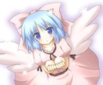  blue_eyes blue_hair bow gorujitai hair_bow hair_ribbon mai_(touhou) ribbon snow solo touhou touhou_(pc-98) wings 