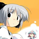  asoka black_eyes blush chibi hat hitodama konpaku_youmu konpaku_youmu_(ghost) looking_back multiple_girls pink_hair saigyouji_yuyuko short_hair silver_hair touhou 