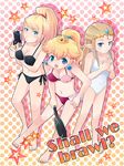  bikini blonde_hair blue_eyes brown_hair crown frying_pan gun long_hair mario_(series) marono_piyoichi metroid multiple_girls pointy_ears ponytail princess_peach princess_zelda samus_aran star super_mario_bros. super_smash_bros. swimsuit the_legend_of_zelda the_legend_of_zelda:_twilight_princess weapon 