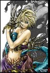  blonde_hair claws copyright_request crossed_arms gauntlets grin navel shaun_healey shirtless short_hair smile solo 