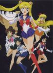  1boy 5girls bishoujo_senshi_sailor_moon blue_bow blue_hair blue_skirt bow brown_hair choker green_skirt highres multiple_girls official_art open_mouth orange_skirt pink_bow red_bow red_footwear sailor_jupiter sailor_mars sailor_mercury sailor_moon sailor_venus short_hair skirt tuxedo_kamen 