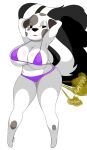 absurd_res animal_crossing anthro big_breasts bikini breasts canid canine canis clothing dalmatian domestic_dog fart fart_cloud fart_fetish female hi_res imaranx looking_at_viewer mammal nintendo onomatopoeia portia_(animal_crossing) seductive skunk_tail solo sound_effects swimwear text