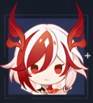  1girl bare_shoulders chibi chinese_clothes detached_sleeves eyeliner fu_hua fu_hua_(fenghuang_of_vicissitude) hair_between_eyes honkai_(series) honkai_impact_3rd long_hair low_twintails lowres makeup multicolored_hair official_art red_eyeliner red_eyes red_hair red_scales resized scales solo streaked_hair third-party_source twintails two-tone_hair upscaled very_long_hair white_hair 