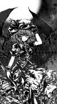  acryl bat_wings greyscale hat highres monochrome remilia_scarlet short_hair solo touhou wings 