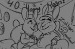 2023 anthro banner bonnie_hopps clothed clothing detailed_background disney dress duo eyes_closed female furniture hand_holding hat headgear headwear hi_res husband_and_wife inktober_2023 inside lagomorph leporid male mammal married_couple mature_female mature_male monochrome picture_frame rabbit sofa stu_hopps tangerine_(artist) text whiskers zootopia