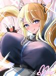  1girl absurdres artist_name azur_lane black_gloves blonde_hair blue_eyes breasts fingerless_gloves gloves guam_(azur_lane) highres hisin large_breasts long_hair looking_at_viewer signature smile solo star-shaped_pupils star_(symbol) symbol-shaped_pupils twintails very_long_hair 
