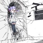  &gt;_&lt; 1girl against_wall akira_(manga) apron black_dress black_sleeves black_thighhighs blunt_bangs blush_stickers bow bowtie cat_ear_hairband commentary_request crack cracked_glass cracked_wall crater derivative_work dress floating_hair frilled_apron frills full_body grey_footwear hair_ribbon loafers lokulo-chan lokulo_no_mawashimono long_hair low_twintails lowres maid_apron manga_panel_redraw open_mouth original parody puffy_short_sleeves puffy_sleeves purple_bow purple_bowtie purple_hair red_ribbon ribbon shoes short_dress short_sleeves skirt solo thighhighs translation_request twintails window 