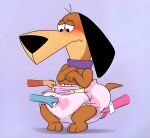 anthro augie_doggie_and_doggie_daddy big_diaper canid canine canis dachshund diaper diaper_squish doggie_daddy domestic_dog embarrassed fang29 fangy29 girly group hand_on_diaper hanna-barbera hi_res hunting_dog male mammal tail touching_diaper